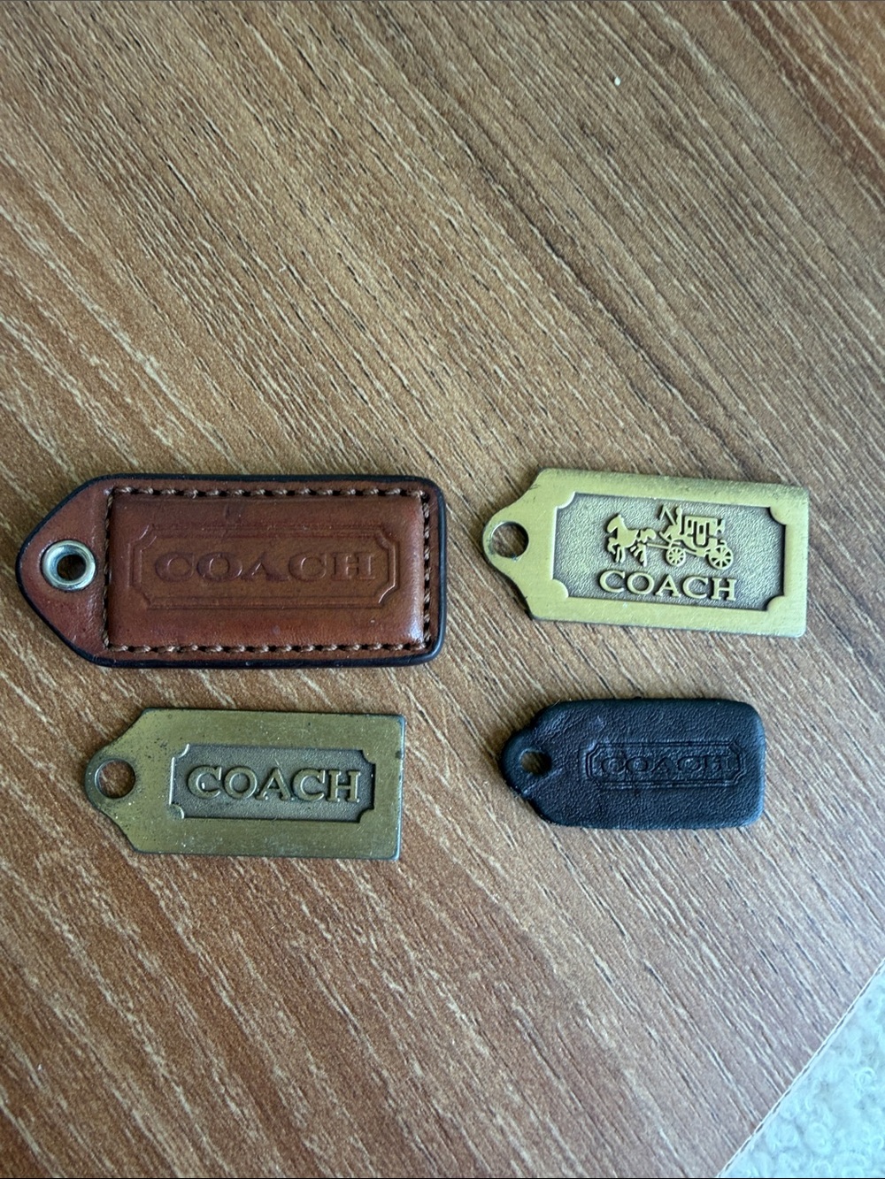 Coach Hangtags Set of 4 Leather & Brass Metal Purse Bag Charms